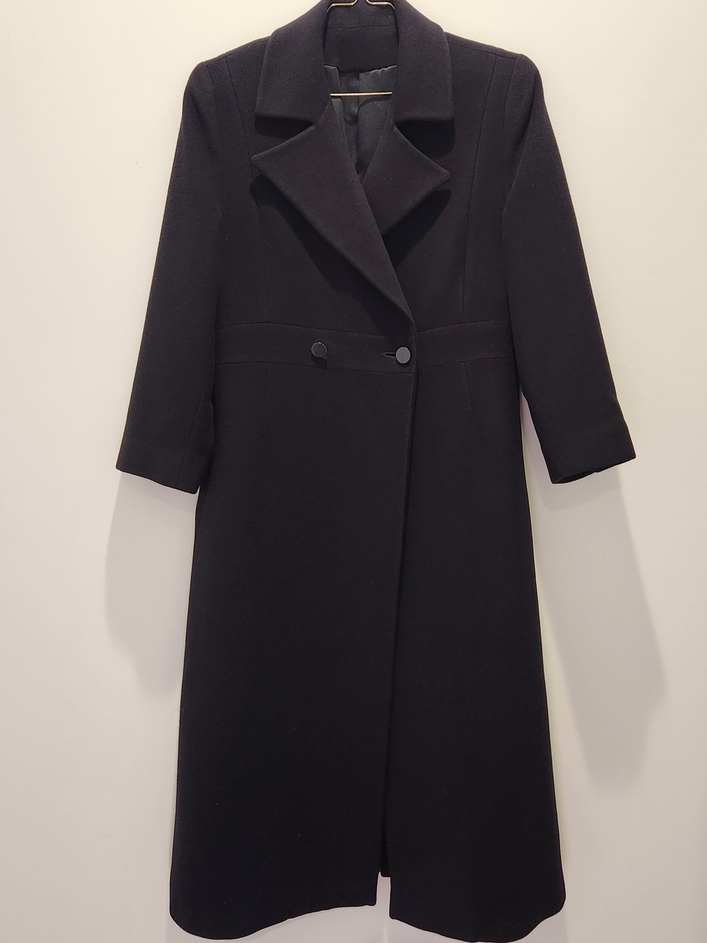 Unknown Brand Loro Piana Fabric Black Cashmere Wool Long Trench Coat Size 10